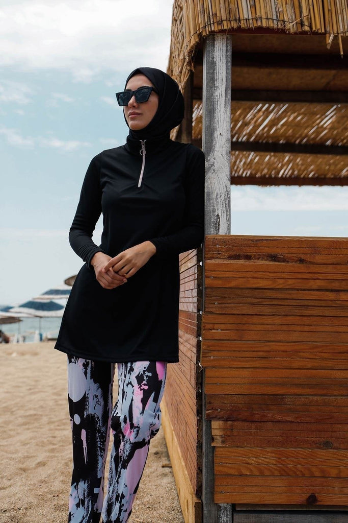 Black Full Covered Hijab Swimwear R1101