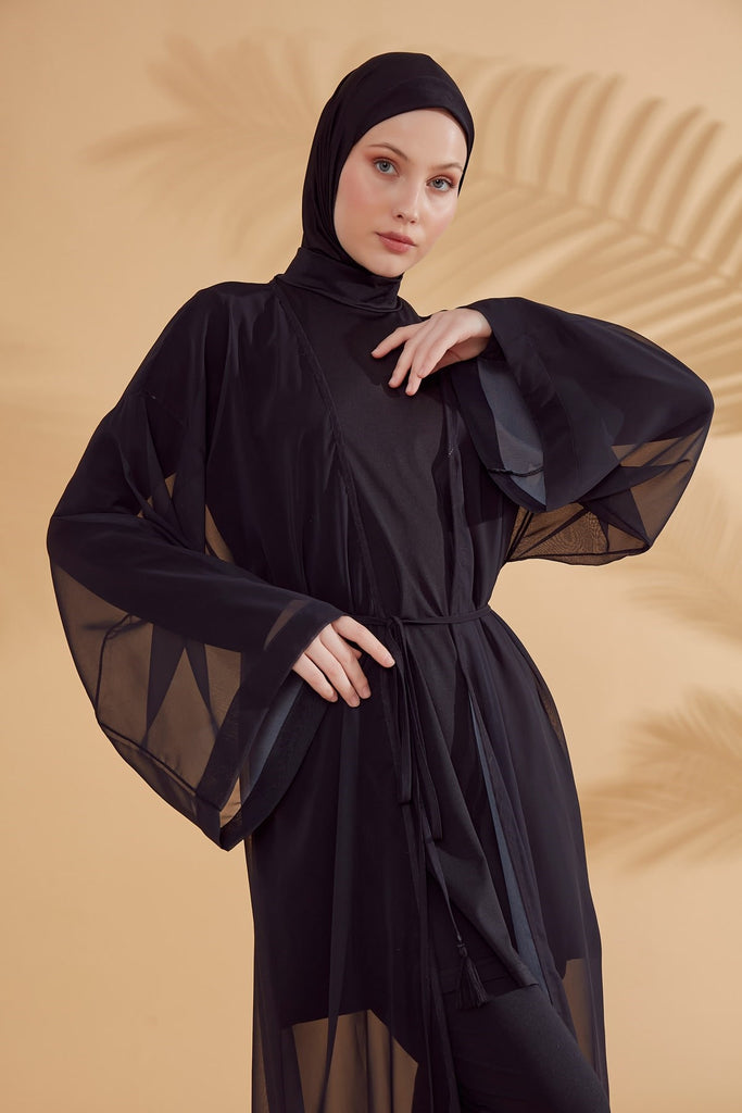 Black Hijab Swimwear Kimono Pareo P2342