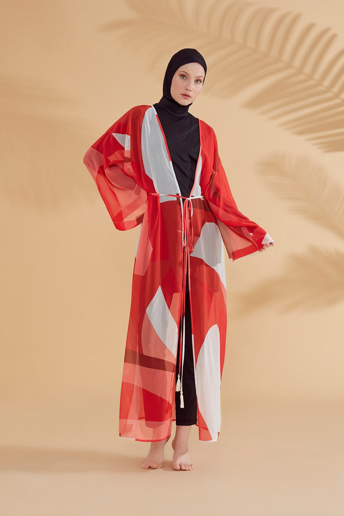Woman Orange Pattern Hijab Pareo P2345