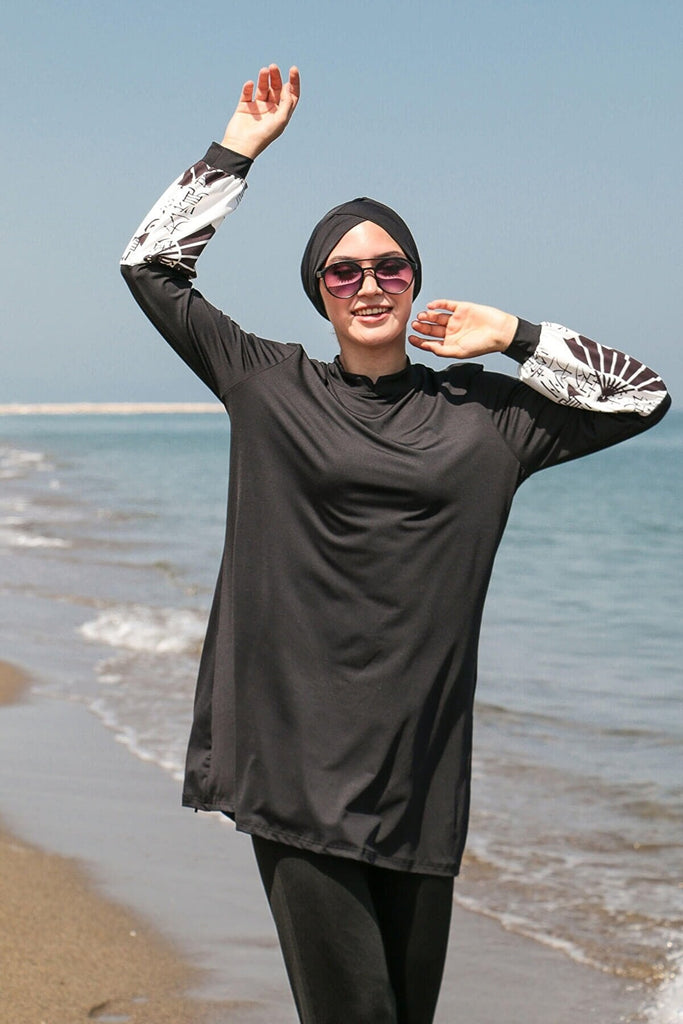 Black Full Covered Hijab Swimwear M2114