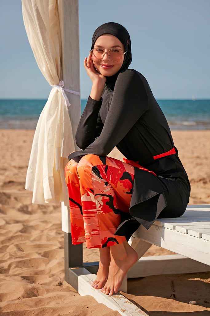 Patterned Full Coverage Hijab Swimsuit M2311