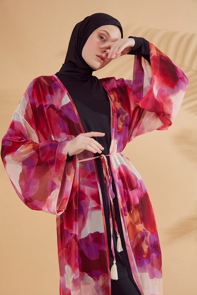 Woman Fuchsia Pattern Hijab Pareo P2341